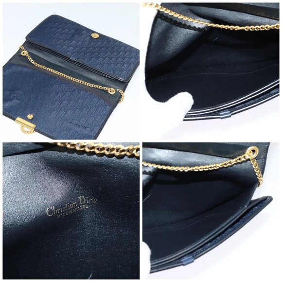 Christian Dior Trotter Canvas Chain Shoulder Bag Navy Gold Auth 125985 - Picture 15 of 16